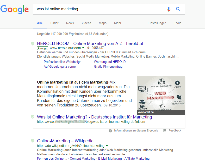 Google Featured Snippets - Beispiel