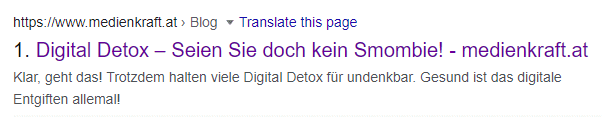 Meta-Description - von Google generierter Textauszug