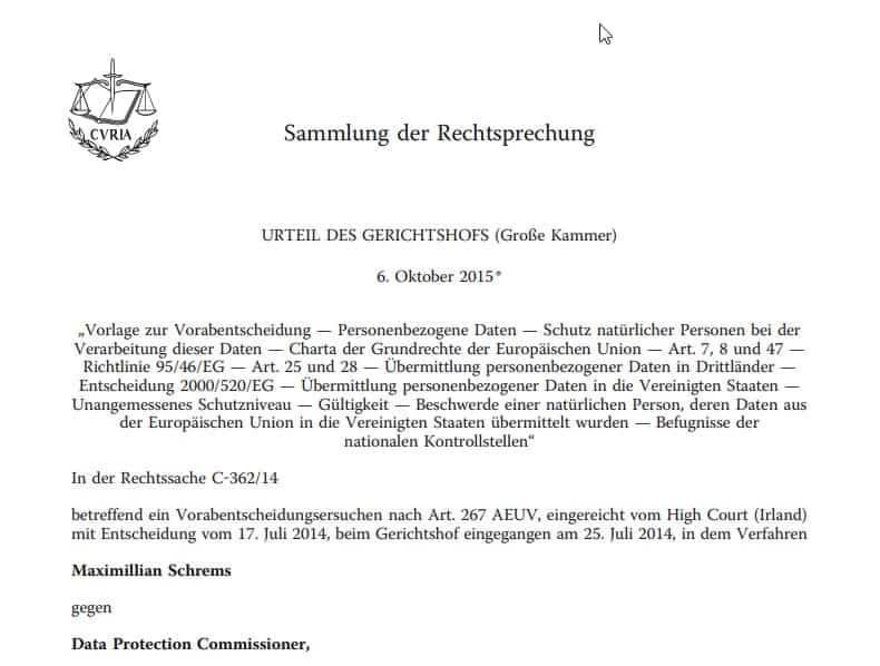 Safe Harbor_Nichtigkeitserklärung durch EuGH_Schrems-Urteil_Teil 1