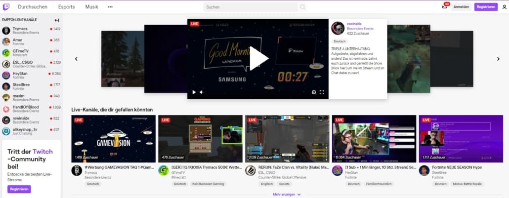 Twitch Startseite